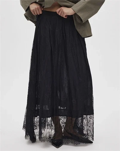 Rabens Saloner - Monette Laced Multi Layer Nederdel - Black